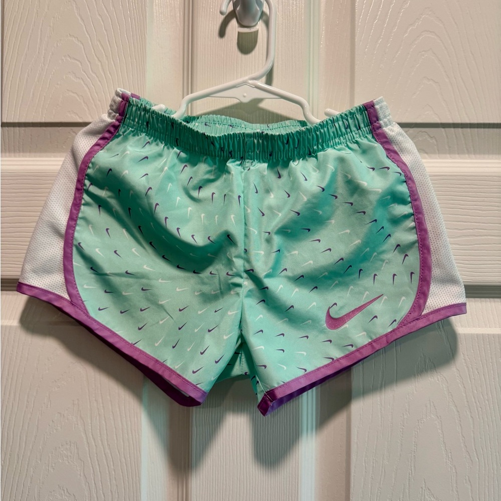 Nike Kids Mint Green and Purple Athletic Shorts